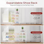 Bumusty 4-Tier Long Expandable Shoe Rack for Closet, 18"-44" Adjustable Shoe Rack for Entryway, 20-24 Pairs Large Shoe Organizer Shelf Storage, Sturdy Metal, White