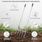 5-Tine Broad Fork Heavy Duty Garden Fork Built Tough for Lasting Durability Loosen and Aerate Clay Soil on Farms and in Home Gardens