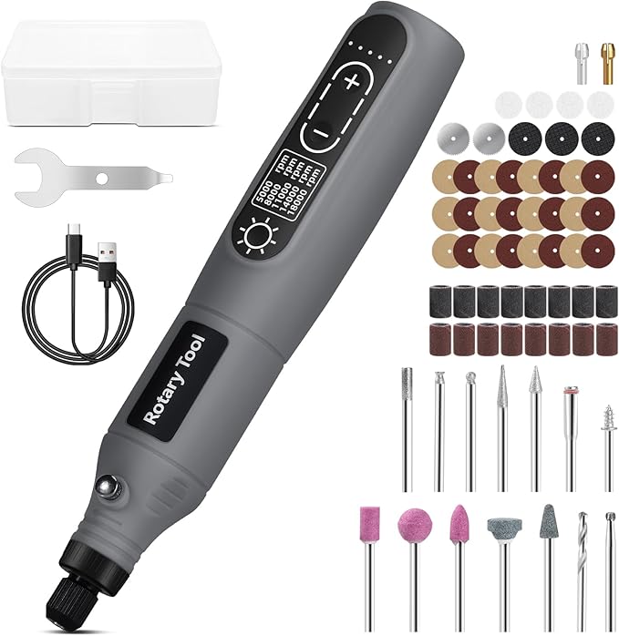 Mini Cordless Rotary Tool, 5-Speed 3.7V USB Rechargeable Rotary Tool Kit with 68 Accessories – Multi-Purpose Power Tool for Sanding, Polishing, Drilling, Engraving, DIY Crafts & Home Projects