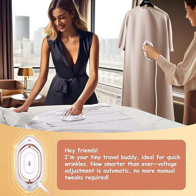 Newbealer Travel Iron with Dual Voltage - 120V/220V Lightweight Dry Iron for Clothes (No Steam), Non-Stick Ceramic Soleplate, 302℉ Heat Press Machine, w/Spray Bottle, Pouch & Silicone Stand (White)