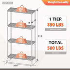 FDW | 4-Tier Wire Storage Shelves with Wheels | 36"x14"x62" | Black | Adjustable Racks | Heavy-Duty Metal Shelf, Holds Upto 500 lbs | Tool-Free Assembly, Rust-Resistant | for Home & Garage Shelving