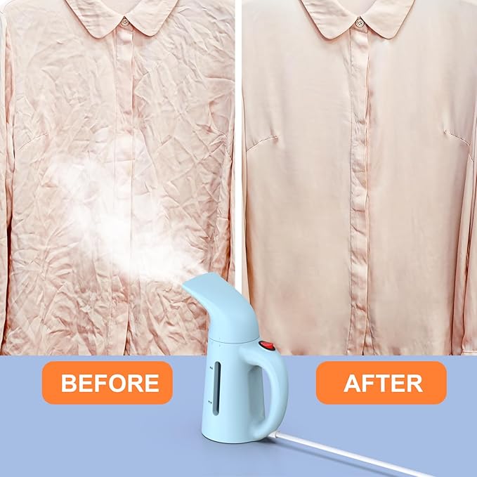 Handheld Garment Steamer for Clothes, Portable Clothes Steamer Remove Wrinkle, 180ml Water Tank, 12 minutes Continuous Steam, 2.3 meter Cord, Ideal for ALL Fabrics, One button Design (Blue)