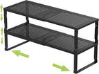 Expandable Adjustable Stackable Kitchen Organizer, Spice Rack,Metal Pantry Storage Shelves Racks,Counter Shelf for Cabinets, Countertop, Cupboard(2 Packs/Medium/Black)