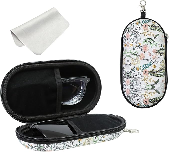 Double Eyeglasses Case, Hard Shell Dual Sunglasses Organizer with Zipper Clip Travel Glasses Storage for Women Men