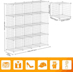 HUBSON Wire Cube Storage Organizer, Book/Toy/Craft/Potted Plants and Pet Closet Organizers, 16-Cube Freely Combinable Metal Grid Storage Shelf, White Iron