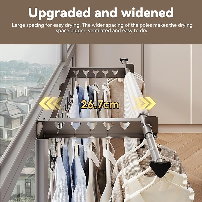 Extendable Clothing Dryer Rack, Invisible Folding Storage, Wall Mounted Drying Rack, Strong Suction Power, for Bed Linen, Clothing, Foldable Bathroom Wall Shelf (Milky White)