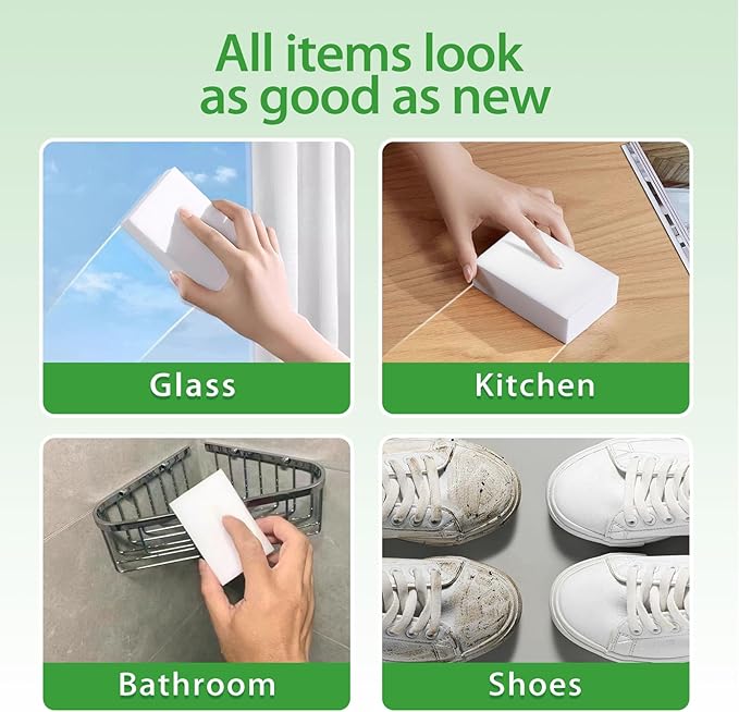 Magic Sponge Erasers, Water-Activated Cleaning Sponge, Multi-Purpose Melamine Foam Cleaner for Kitchen, Bathroom, Walls, Shoes & Car Interior – Durable, Non-Scratch & Reusable (50)