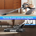 Cordless Vacuum Cleaner, 35Kpa Vacuum Cleaner for Home, 45Mins Stick Vacuum with LED Display, Anti-Tangle & Wall Mount Charging, 6 in 1 Lightweight Vacuum for Hard Floors, Carpet, Pet Hair (Black)