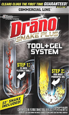 Drano Snake Plus Tool and Gel System, Drain Snake with Drain Clog Remover Gel, Unclogs and Removes Hair and Blockages, Commercial Line 16 Fl oz and 23 Inch Tool