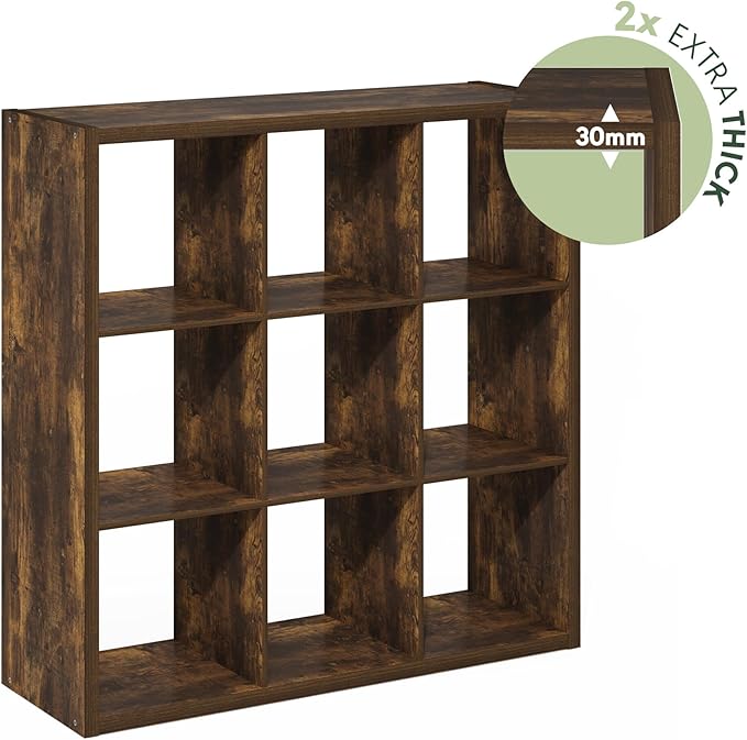 Furinno Cubicle Open Back Decorative Cube Storage Organizer, 9-Cube, Amber Pine