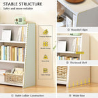 IOTXY Wooden Extendable Shelf Bookcase - 3-Tier Ladder Low Short Bookshelf for Small Space or Corner, Oak, L