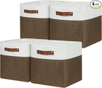HNZIGE Fabric Storage Baskets 4 Pack,Storage Cube Baskets 11x11, Foldable Cube Storage Bin Baskets for Shelves with Handles, Decorative Storage Bins for Organizer Home Toy Nursery Closet(Brown Gray)