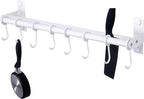 Dseap Pot Rack - Pots and Pans Hanging Rack Rail with 8 Hooks, Double Bars, Pot Hangers for Kitchen, Wall Mounted, White