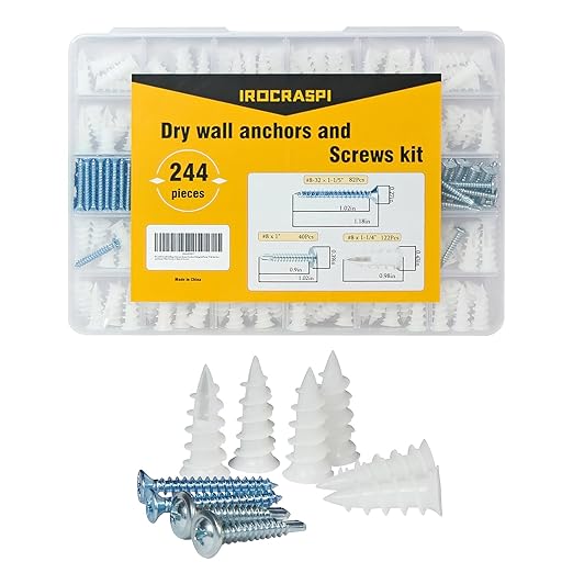 244Pcs Self Tapping Screws Drywall Anchors and Sheet Metal Screw Assortment,2 Size Kit for Installing Drywall, Wood,Metal Sheet Materials