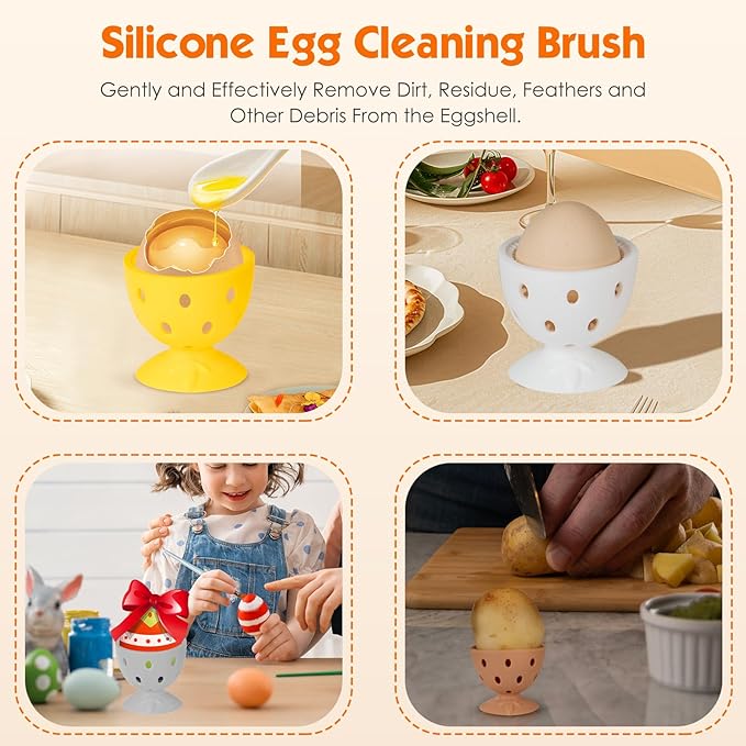 Egg Brush Cleaner, Egg Cleaner Scrubber for Fresh Eggs, Cute Chick Shaped Silicone Egg Washer, Reusable Multipurpose Washing Egg Tool for Fruits and Vegetables(Grey, 1 Set)