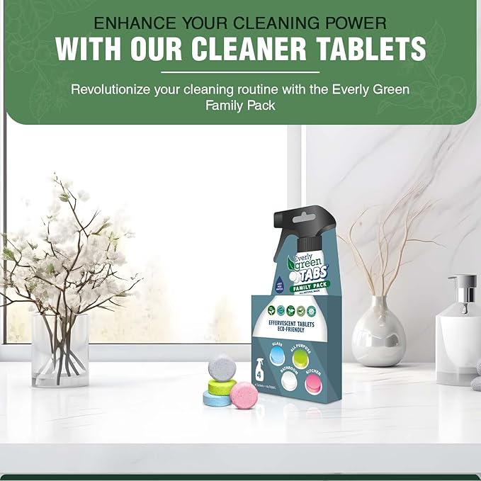 All Purpose Cleaner Tablets – Ecocert Certified & Pet Friendly – Multipurpose Cleaner for Kitchen, Bathroom, Glass & Stain Removal – Concentrated Lemon Scent - 4 Pack Makes 3 Liters