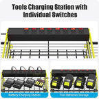 CCCEI Green Power Tool Organizer Wall Mount, Large Tools and Battery Storage Rack Charging Station Individual Switches. Drills Holder, Garage Utility Shelves with 6FT Power Strip. Gift for Men.