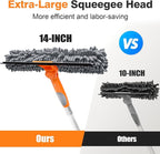 5-12ft Squeegee & 20Ft Reach Window Washer - 14" Extra-Large 2-in-1 Window Cleaner Tool with Extra-Thick Aluminum Telescopic Extension Pole for Indoor/Outdoor, RV, Truck Glass