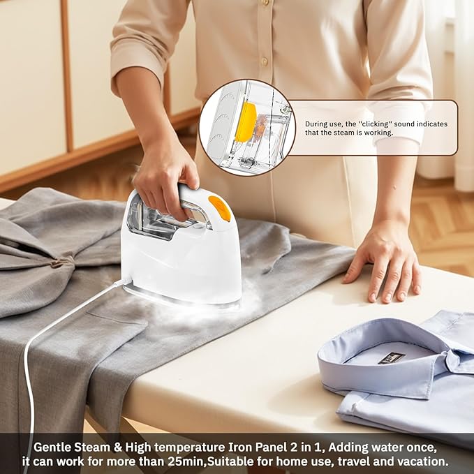 Mini Steamer＆Iron 2 in 1 Garment Steamer, Portable Travel Size Steam Iron for Clothes,1000W, 3 Mode Ironing, 250ML Detachable Water Tank, 8FT Power Cord, Leak Proof Design