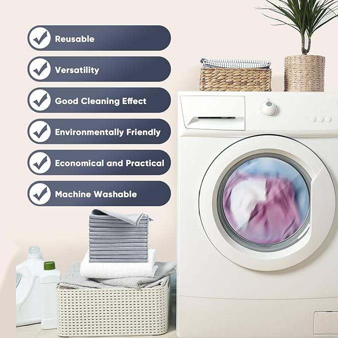HOMEXCEL Microfiber Glass Cleaning Cloth 12 PK, Lint Free Streak Free, Reusable Cleaning Cloth for Cleaning Windows, Glasses, Mirrors, Screens, Stainless Steel, and More Grey-12”×12”