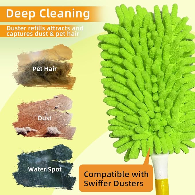 Reusable Duster Refill Compatible with Swiffer Hand Duster - 360 Heavy Duty Dusters Refills - Microfiber Ceiling Fan Duster for Swiffer Dusters Extended Handle, 6 Pack(Handle is Not Included)