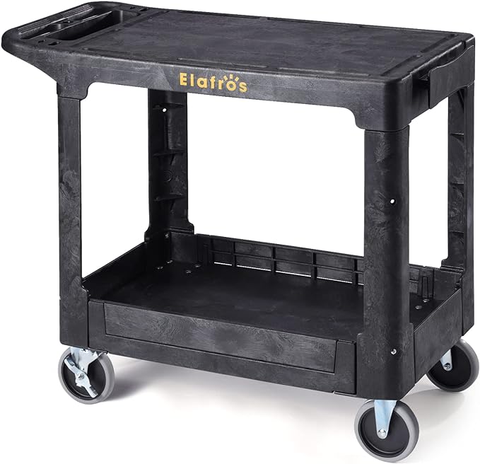 ELAFROS Heavy Duty Plastic Utility Cart, 37 x 18.8 in, Flat Top, Swivel Wheels, 550 lbs Capacity, Black