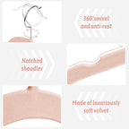 Sishynio Premium Velvet Shirt Hangers 30 Pack, Non-Slip 360° Swivel Hook Space-Saving Felt Hanger, Slim Flocked Hangers for Blouses, Strappy Dresses, Tank Tops(Pink)