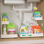 REALINN Expandable Under Sink Organizers and Storage, 2 Tier Under Cabinet Organizer, Heights Adjustable Pull Out Rack for Kitchen Bathroom Laundry, White, 2 Pack