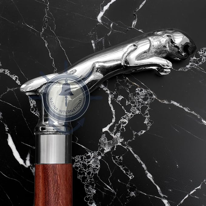 Deluxe Walking Sticks | Rosewood Crafted Cane with Solid Brass Chrome Decorative Bars | Nagina International