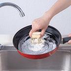 Bamboo Dish Scrubber - Hard Bristles, Natural Dish Brush with Handle, Compostable & Sustainable, Kitchen Scrub Brush for Cleaning Pot Bowl and Sink