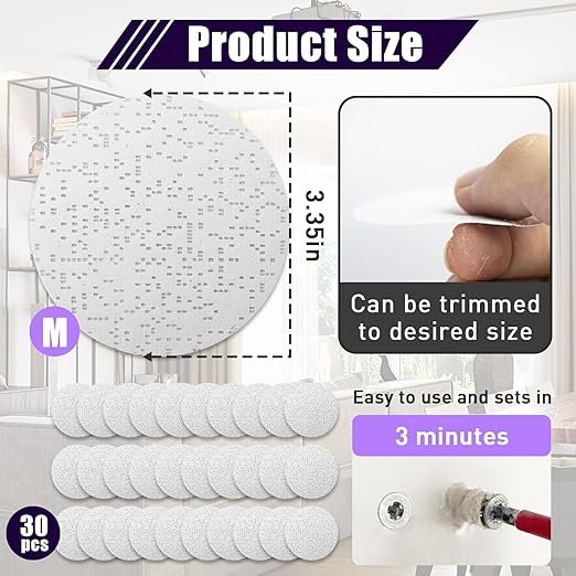 30 Pcs Drywall Anchor Repair Kit Solve Loose Wall Plugs Fast - Ideal for Curtain Rails, Towel Racks, Toilet Paper Holders and More Anchor Hole Patch (3.35 in)