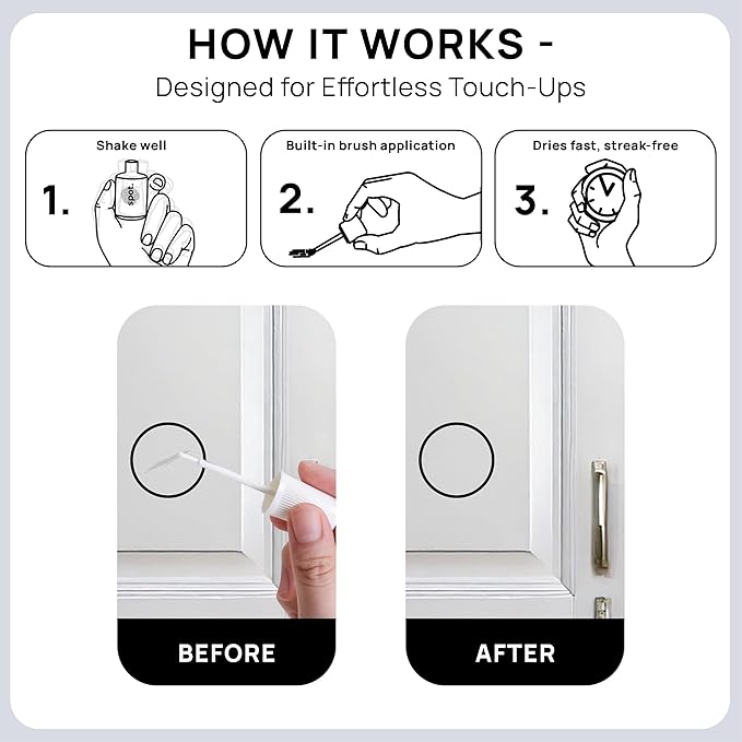 spot. Touch-Up Paint | Matte Finish for Cabinets, Walls, Doors & Furniture | Multi-Tone White Repair Kit | Quick-Dry, Self-Priming, Low-Odor, Eco-Friendly | No-Sanding or Primer Needed | 3 Pack