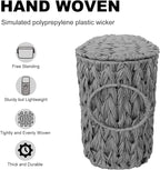 Coeusy Toilet Paper Storage Basket with Lid,Wicker Toilet Paper Holder Stand,Narrow Decorative Woven Bathroom Basket Organizer,Free Standing Grey