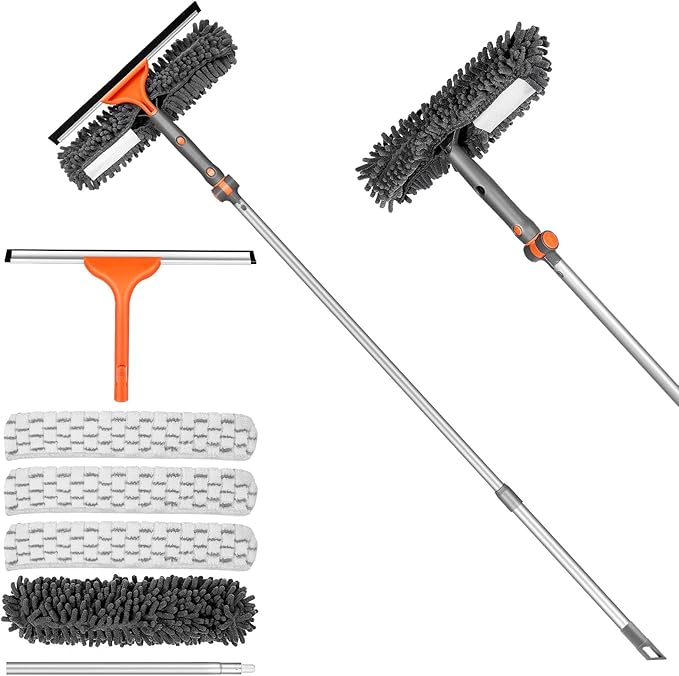 Window Squeegee Cleaner Set 2-in-1 Window Cleaning Tool with Extendable Pole, Window Cleaning kit with Bendable Head for Indoor & Outdoor Glass for Car Indoor Outdoor High Windows（Kit2.0）
