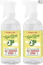 Rebel Green Natural All-Purpose Cleaning Spray - Plant-Derived Multi-Surface Cleaner with Essential Oils for Kitchen, Bath, Countertops and More - Peppermint & Lemon Scent - 16 oz - 2 Pack
