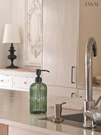 JASAI 18Oz Green Glass Soap Dispenser with Black Rust Proof Pump, Refillable Bathroom soap Dispenser with Thick Glass, Soap Dispenser Bathroom for Kitchen Dish soap, Hand Soap, Lotion, Body Wash.