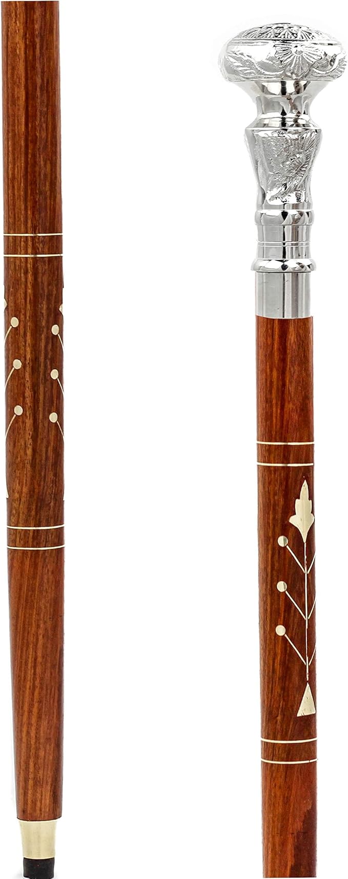 Deluxe Walking Sticks | Rosewood Crafted Cane with Solid Brass Chrome Decorative Bars | Nagina International