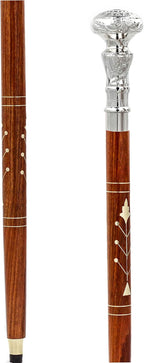 Deluxe Walking Sticks | Rosewood Crafted Cane with Solid Brass Chrome Decorative Bars | Nagina International
