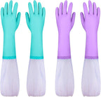 Elgood Reusable Long Sleeve Dishwashing Cleaning Gloves with Latex Free,Cotton Lining,Kitchen Gloves 2 Pairs,Purple+Blue M