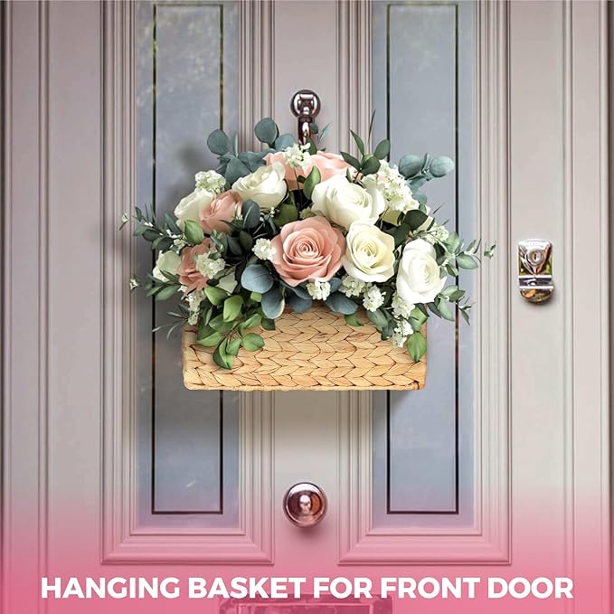 Handwoven Water Hyacinth Wall Magazine Holder - Natural Hanging Organizer for Mail, Newspapers & Magazines, Books & Files - Decorative Boho Storage Basket for Entryway, Bathroom, Living Room, Office.