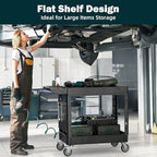 Heavy Duty Utility Service Tool Cart, 39 x 17 in, 2 Shelf Flat Top Rolling Cart with Hanging Board, 550LBS, Swivel Wheels, Ergonomic Handle for Garage, Warehouse, Office, Workshop, Auto Repair