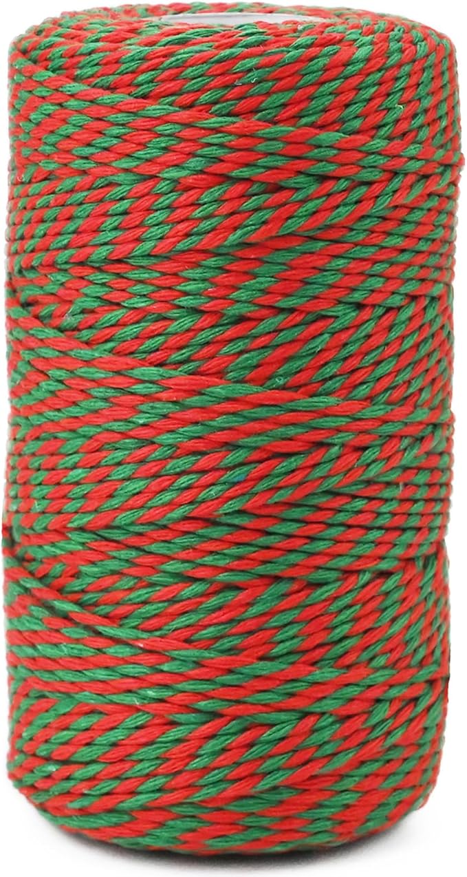 Cotton Twine Green and Red Baker String 2mm Thick 328 Feet Christmas Twine for Gift Wrapping DIY Crafts Home Decoration Gardening