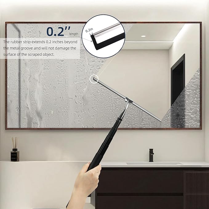 12-51’’ Telescopic Window Squeegee for Home, 2 in 1 Window Cleaning Squeegee Kit, Shower Squeegee for Glass Doors, Outdoor extendable Window Cleaner Tool for Floor Tile Wall Car Windshield