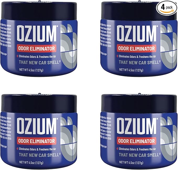 Ozium 4.5 Ounce 4 Pack Odor Eliminating Gel for Homes, Cars, Offices and More, New Car Smell
