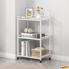 3 Tier Bathroom Storage Open Shelf Unit, Free-Standing Metal Corner Rack Shelving for Kitchen, Living Room, Hallway (White, Wider 3 Tier)
