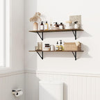 Fun Memories Deep Floating Shelves for Wall, 48W x 8D Wall Mounted Shelves Set of 2, Wide Display Ledge Shelf with Sturdy Metal Brackets for Living Room, Bathroom, Bedroom and Kitchen, Rustic Brown