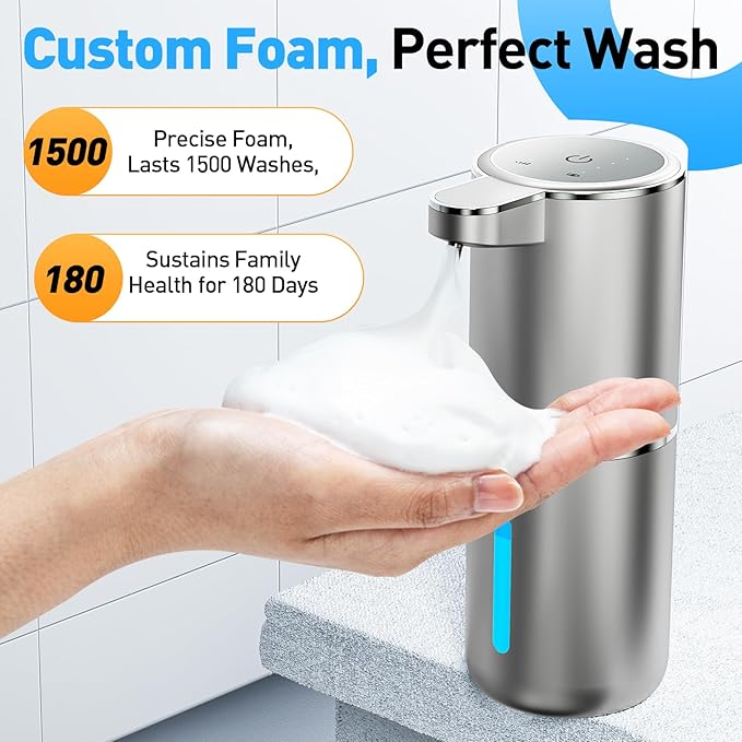Automatic Foaming Soap Dispenser Foaming Hand Sanitizer Touchless 1500mAh Soap Dispenser Rechargeable with Sensor for Bathroom Kitchen 13.5oz/380ml