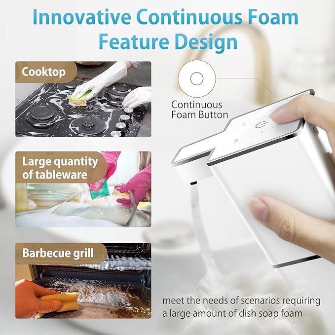 Automatic Foaming Soap Dispenser Touchless 380ml/12.8oz Rechargeable Hand Soap Dispenser Wall Mounted 4 Levels Adjustable Foam Soap Pump for Bathroom Kitchen Dish Soap