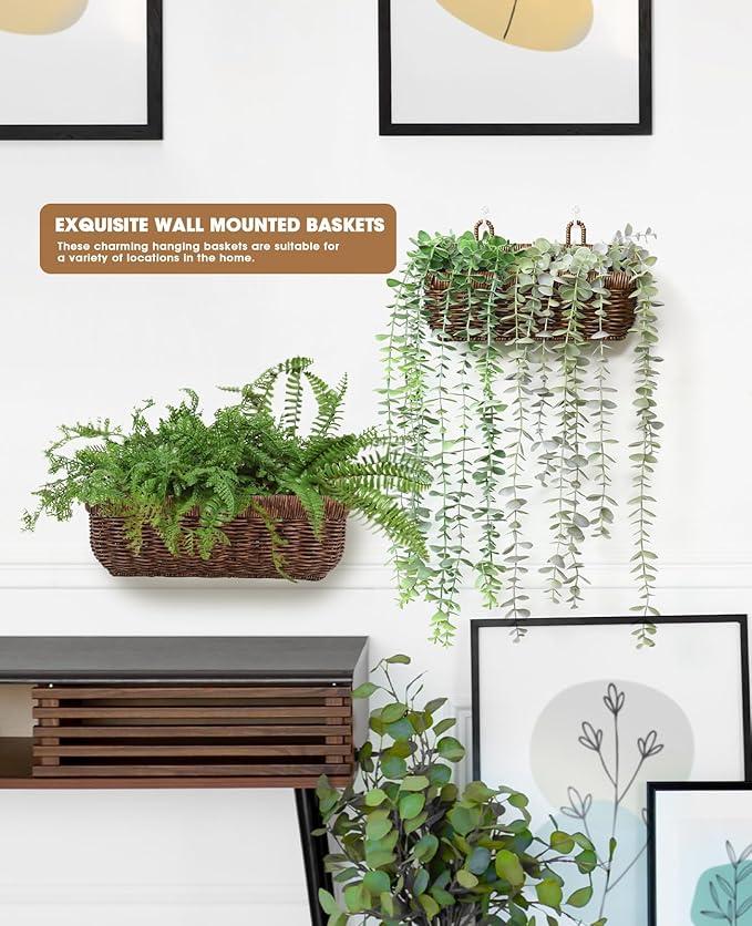 AceList Wall Hanging Basket, Boho Style Hand-Woven Hanging Storage Baskets - Set of 2, Ideal for Boho Room Decor, Kitchen, Garden, and Living Room(Brown)