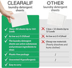 CLEARALIF Laundry Detergent Sheets (480 Loads), Unscented,Great For Travel, Apartments, Dorms, Laundry Detergent Strips Eco Friendly & Hypoallergenic (Pack of 3)